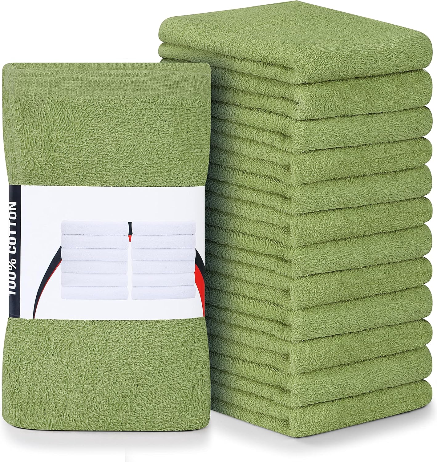 Utopia Towels Kitchen Bar Mops, Pack of 12, 16 by 19 Inches, 100% Cotton Super Absorbent Sage Green Towels, Multi-Purpose Cleaning Towels for Home and Kitchen Bars
