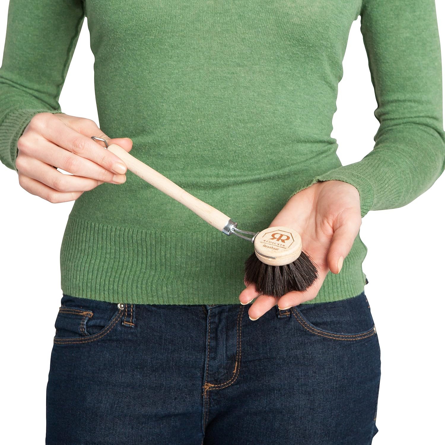 REDECKER German-Made Horse Hair Dish Brush, Soft All-Purpose Scrubber for Kitchen & Household with Strong Horse Hair Bristles, 2 inch Replaceable Brush Head, Set of 2, 9-inches Long